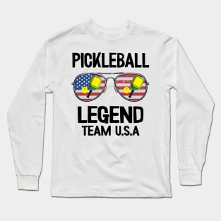 Pickleball Legend Team U.S.A Flag Sunglasses Pickle Ball Long Sleeve T-Shirt